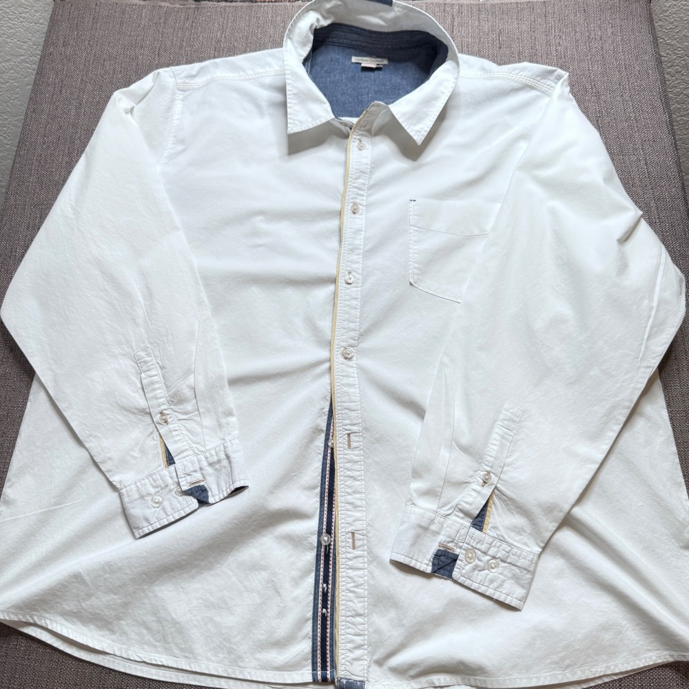 Carbon 2 Cobalt Mens XXL White Cotton Button Down Shirt Long Sleeve Trim